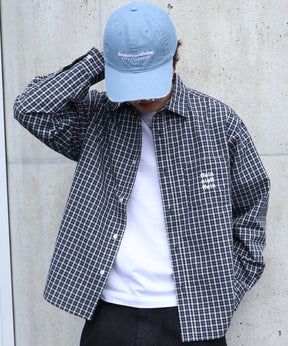 アソートワンポイントボックス長袖シャツ / シャツ レギュラーカラー 長袖 ワンポイント 刺繍 レイヤード ポケット ダークネイビー