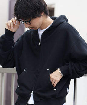 切り替えリベットジップパーカー 12oz /リベット ジップ パーカー 裏毛 フーディ ブラック