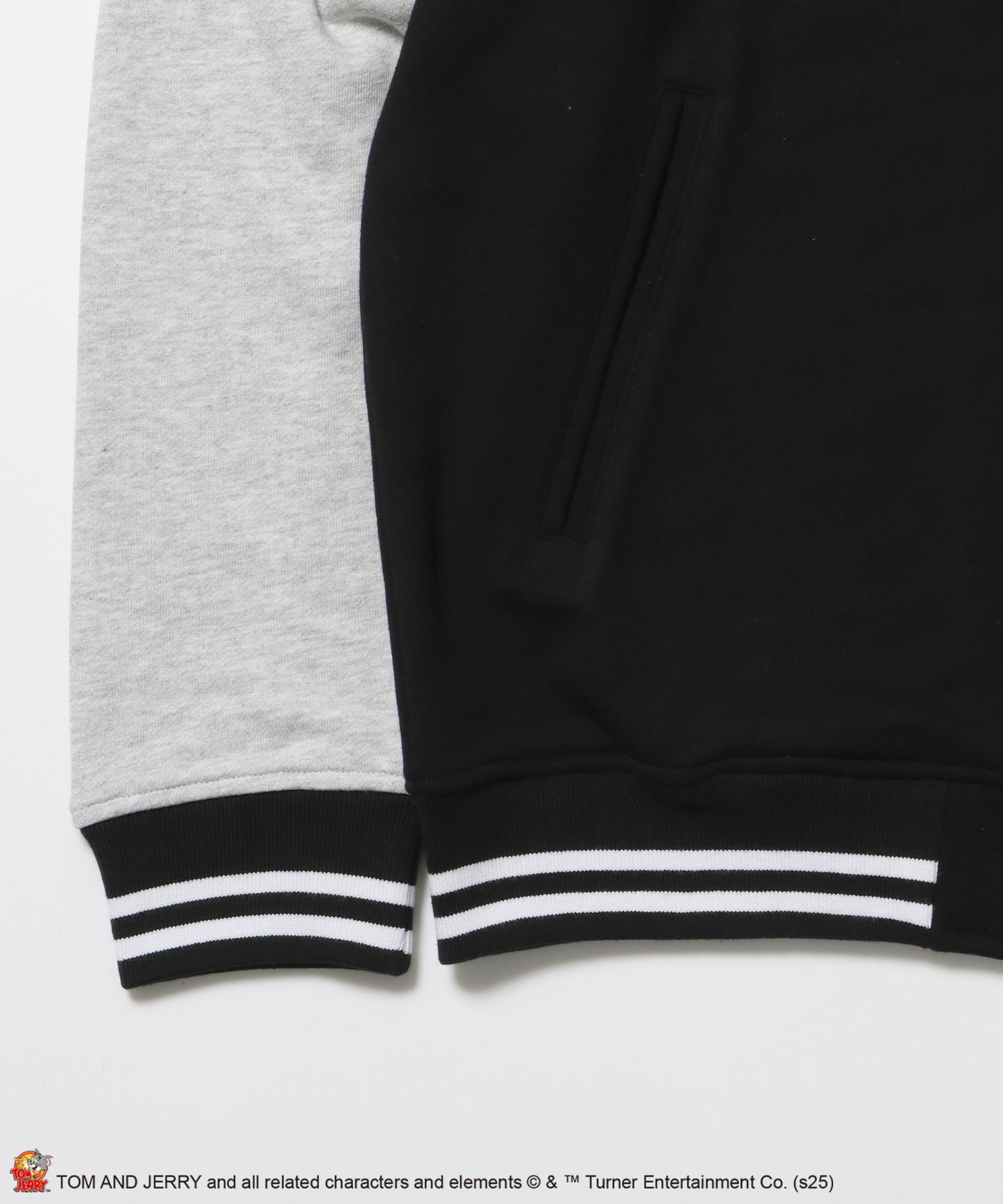 TJ HOODED STADIUM JACKET / 2WAY スタジャン フード取り外し可能 ドロップショルダー ワッペン 刺繍 ブラック