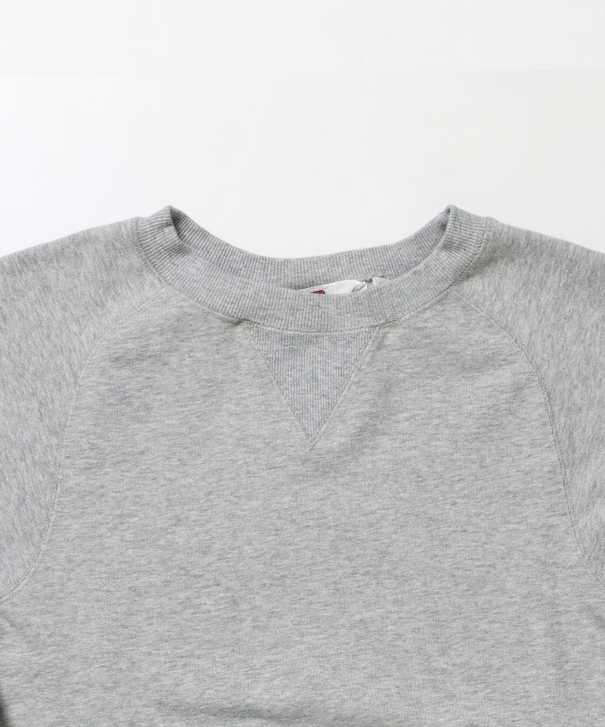 70'S FIT F-SLEEVE CREW / 加工 裏起毛 クルーネック スウェット ラグラン 短丈 裏毛 グレー