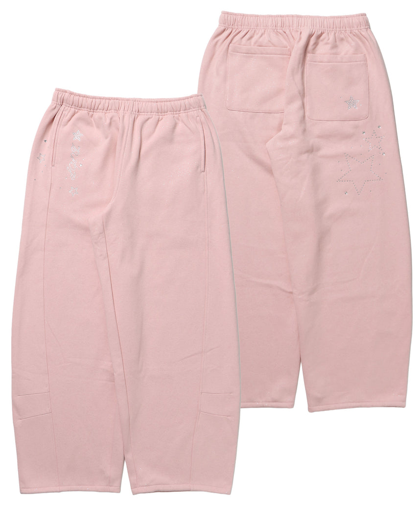 sqnz glitter sweat pants / グリッター スウェットパンツ ラインストーン ドローストリング ポケット 裏起毛 【セットアップ着用可能】 ペールピンク