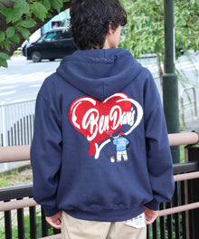 HEART CHENILLE ZIP HOODIE / ジップパーカー フード ハート チェニール 刺繍 裏起毛 ユニセックス ネイビー