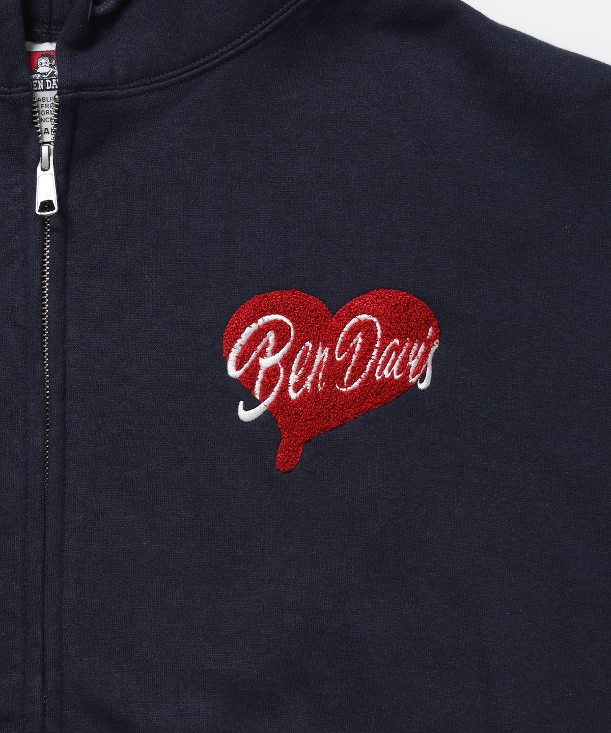 HEART CHENILLE ZIP HOODIE / ジップパーカー フード ハート チェニール 刺繍 裏起毛 ユニセックス ネイビー