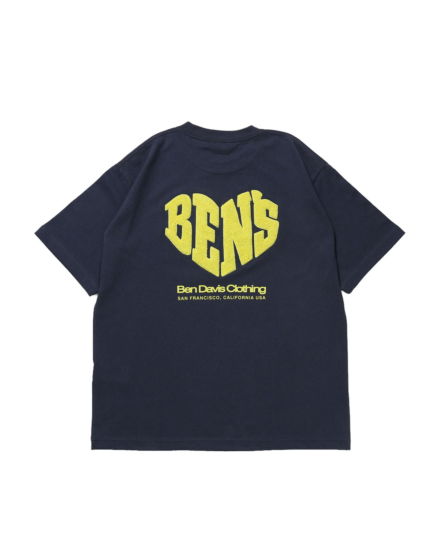 HEART CHENILLE 3 TEE / Tシャツ 半袖 クルーネック 刺繍 ワンポイント ユニセックス オーバーサイズ サガラ ネイビー