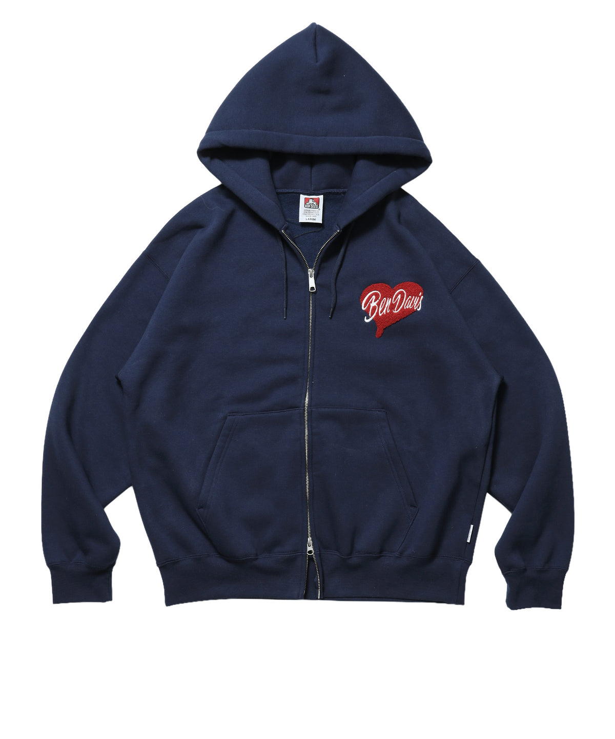 HEART CHENILLE ZIP HOODIE / ジップパーカー フード ハート チェニール 刺繍 裏起毛 ユニセックス ネイビー
