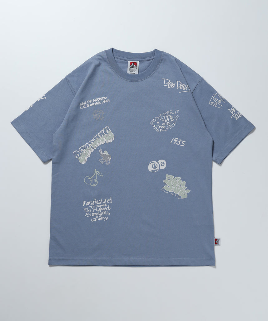 SCRIBBLED TEE / 半袖Tシャツ ロゴ クルーネック オーバーサイズ ブランドロゴ ブルーグレー