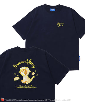 TJ GINGHAM DOG TEE / トムとジェリー 半袖 クルーネック 刺繍 ワンポイント ワッペン ユニセックス オーバーサイズ レイヤード ダークネイビー