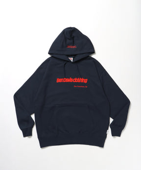 MID WEIGHT SWEAT HOODIE /パーカー ジップパーカー ダブルジップ 短丈 刺繍 プリント ネイビー