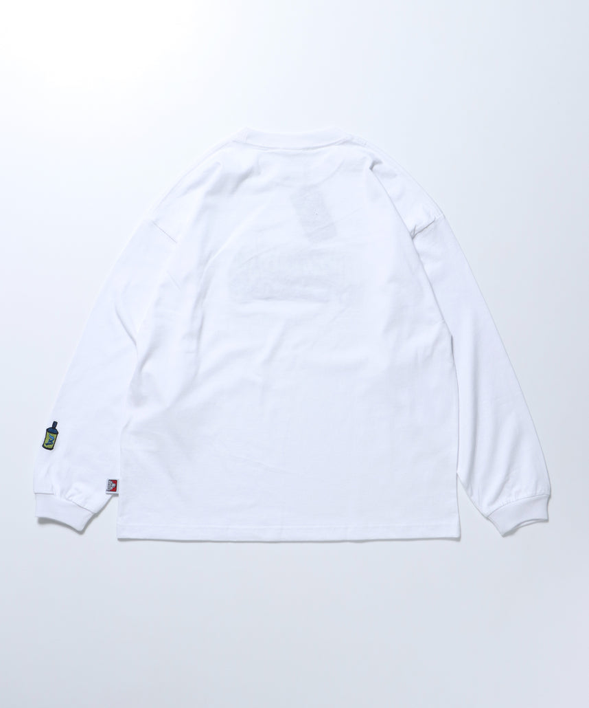 SPRAY ART EMB L/S TEE WIDE / ロンT 長袖 刺繍 ビックサイズ ホワイト