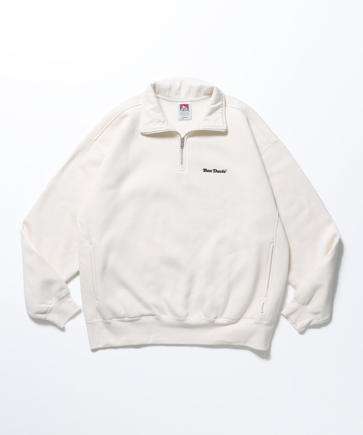 HEAVY SWEAT HALF ZIP / 刺繍 オーバーサイズ ワンポイント シンプル ヘビーウエイト 裏起毛 オフホワイト