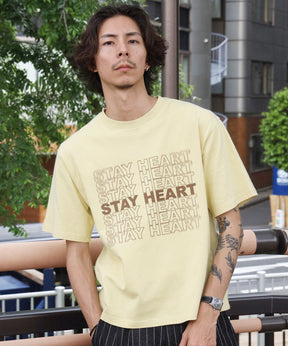 メッセージロゴショート丈Tシャツ / Tシャツ クルーネック 半袖 プリント ぼかしロゴ 【短丈】 レモンイエロー