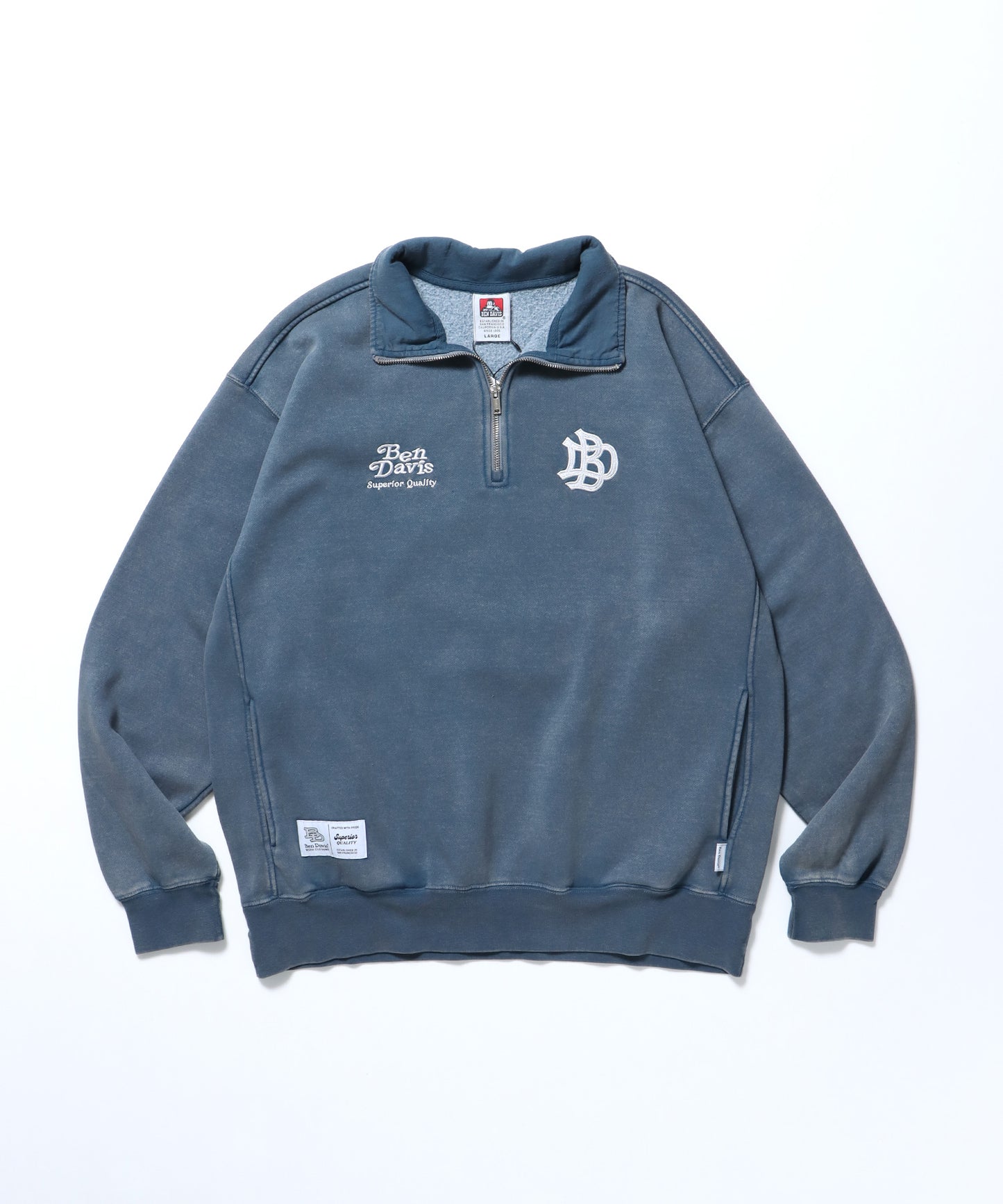 LEAGUER FADED HALF ZIP / ヴィンテージライク オーバーサイズ シンプル ノームコア 刺繍 裏起毛 ダークネイビー