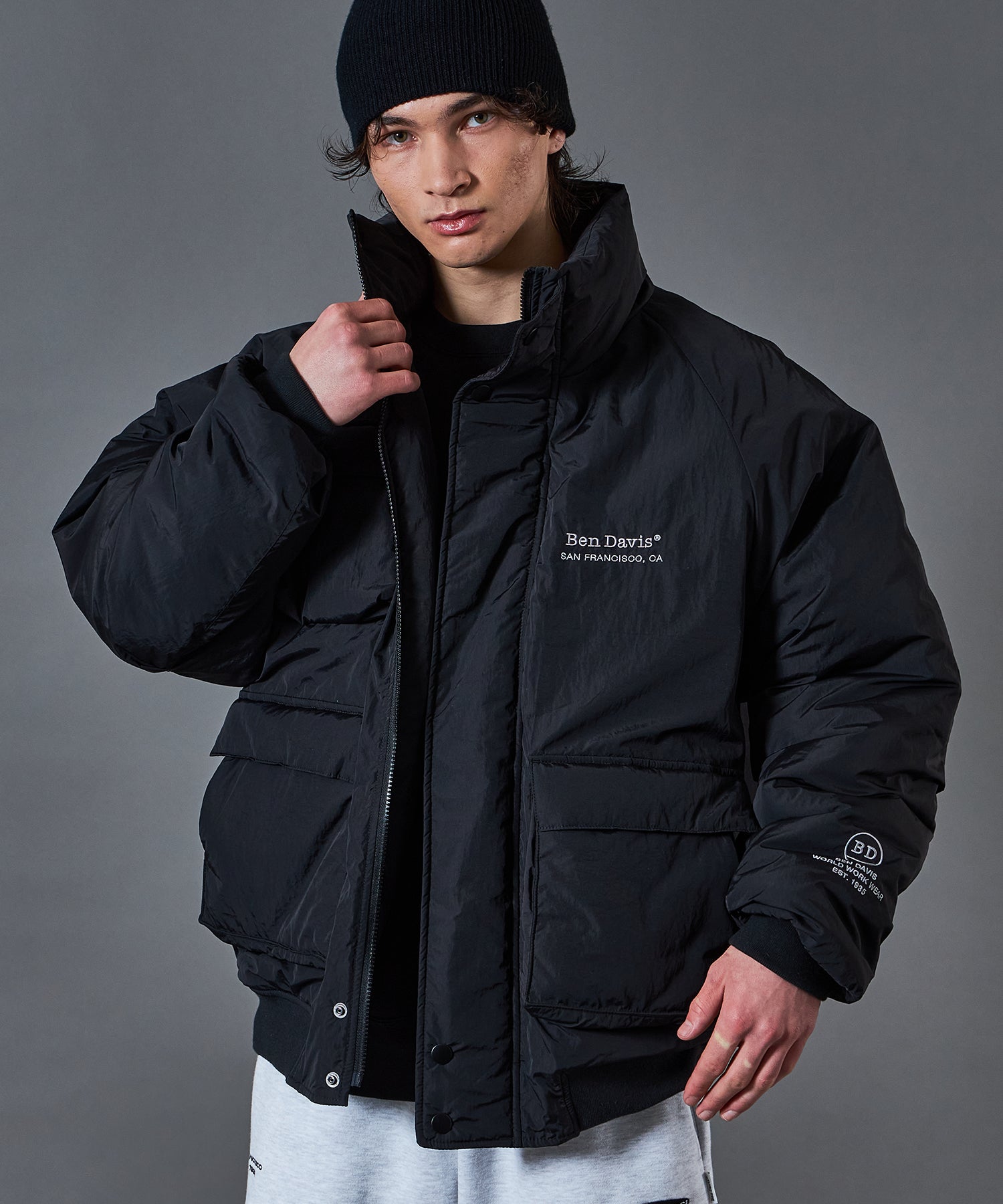 POLAR WORKERS JACKET / ダウン ジップ ドローコード ブラック