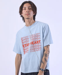 メッセージロゴショート丈Tシャツ / Tシャツ クルーネック 半袖 プリント ぼかしロゴ 【短丈】 ライトブルー
