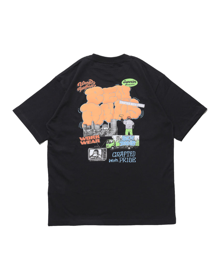 OVERLAP COOL TEE / Tシャツ 接触冷感 半袖 クルーネック ワンポイント 刺繍 ワンポイント ブラック