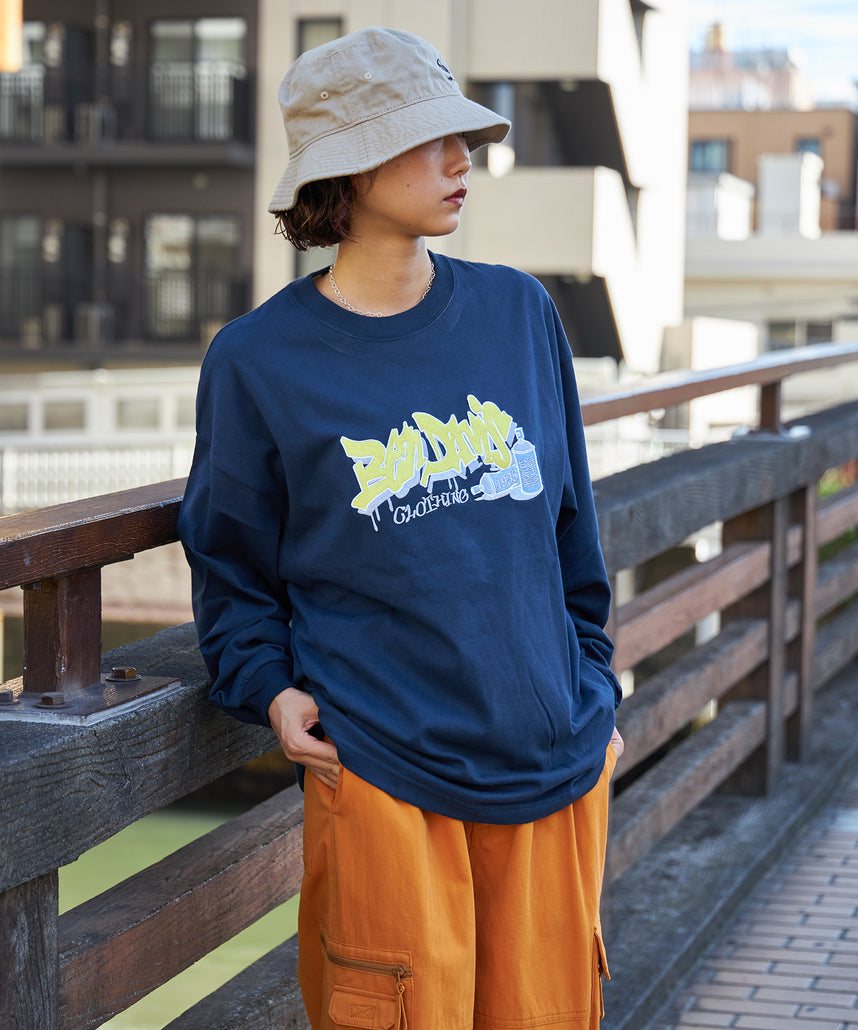 SPRAY ART EMB L/S TEE WIDE / ロンT 長袖 刺繍 ビックサイズ ネイビー