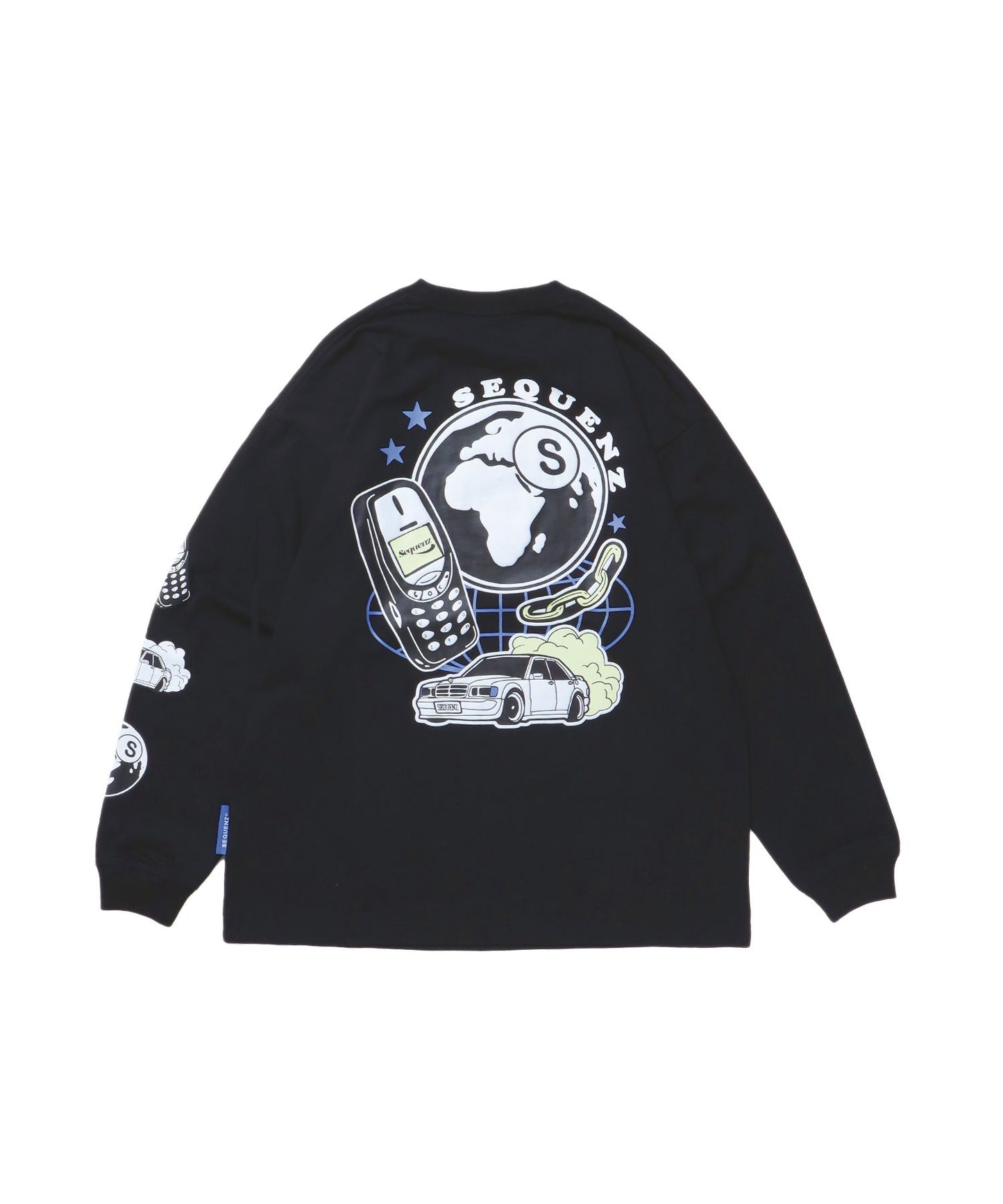 【SEQUENZ】８ボール プリント ロンT ビックサイズ 長袖 Tシャツ ブラック