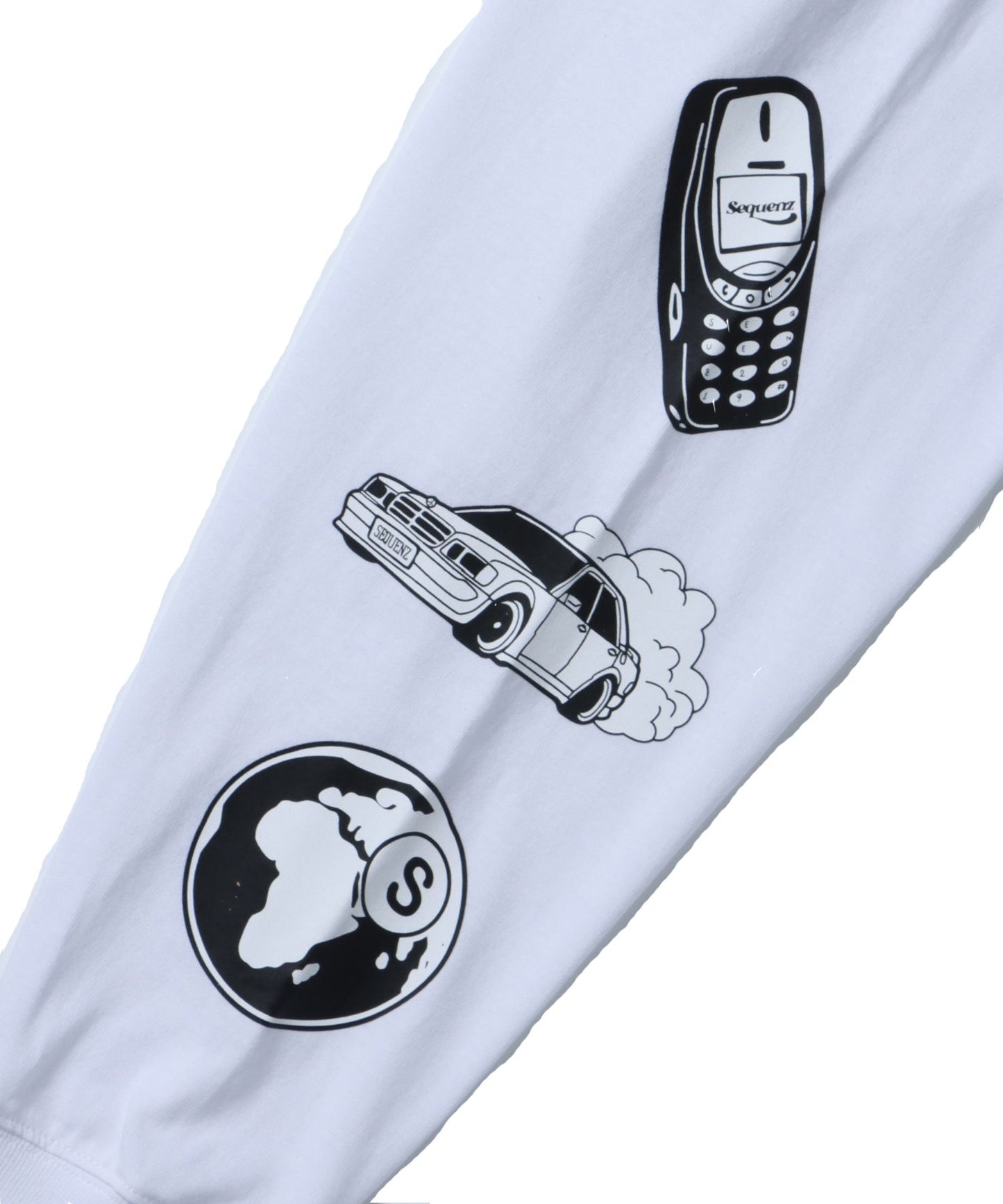 【SEQUENZ】 "EMOTIONAL"L/S TEE/ ８ボール プリント ロンT ビックサイズ 長袖 Tシャツ ホワイト