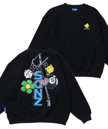 【SEQUENZ】 FAV. C/N SWEAT / 発泡プリント クルーネック オーバーサイズ スウェット ブラック
