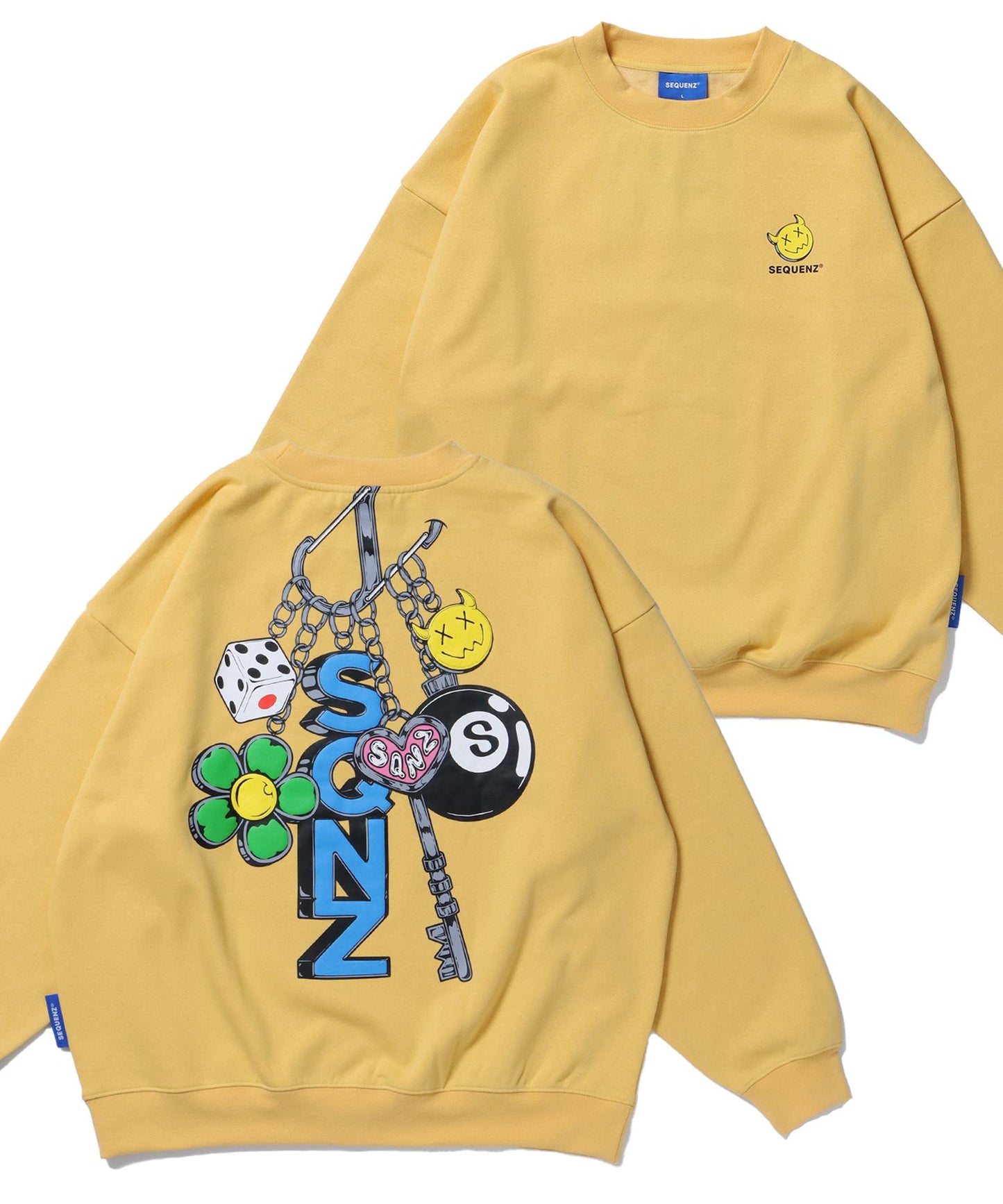 【SEQUENZ】 発泡プリント クルーネック オーバーサイズ スウェット イエロー