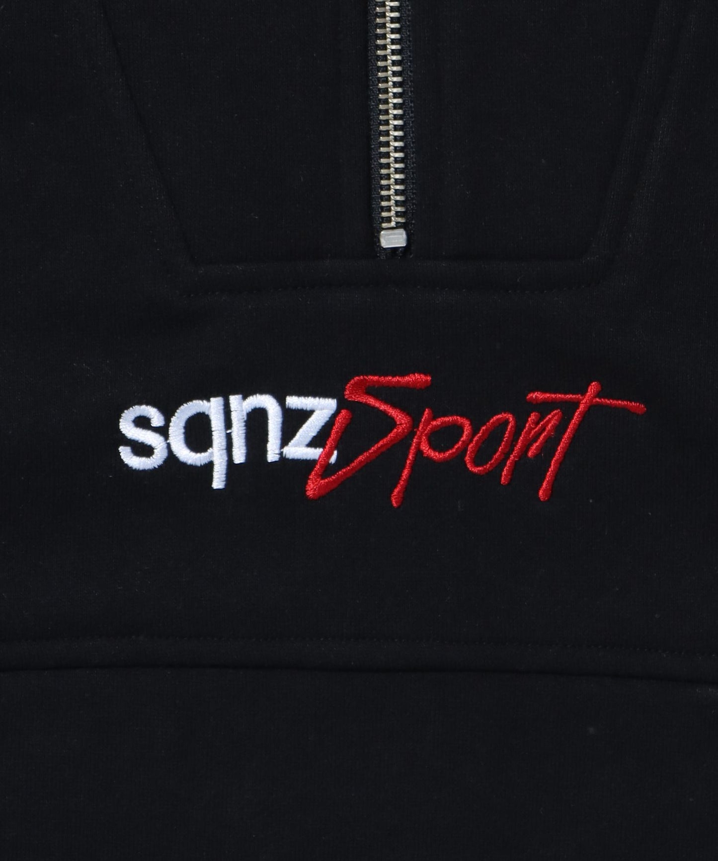 【SEQUENZ】 90's SPORTS HALF ZIP SWEAT / ロゴ 刺繍 ワッペン オーバーサイズ ハーフジップ スウェット ブラック