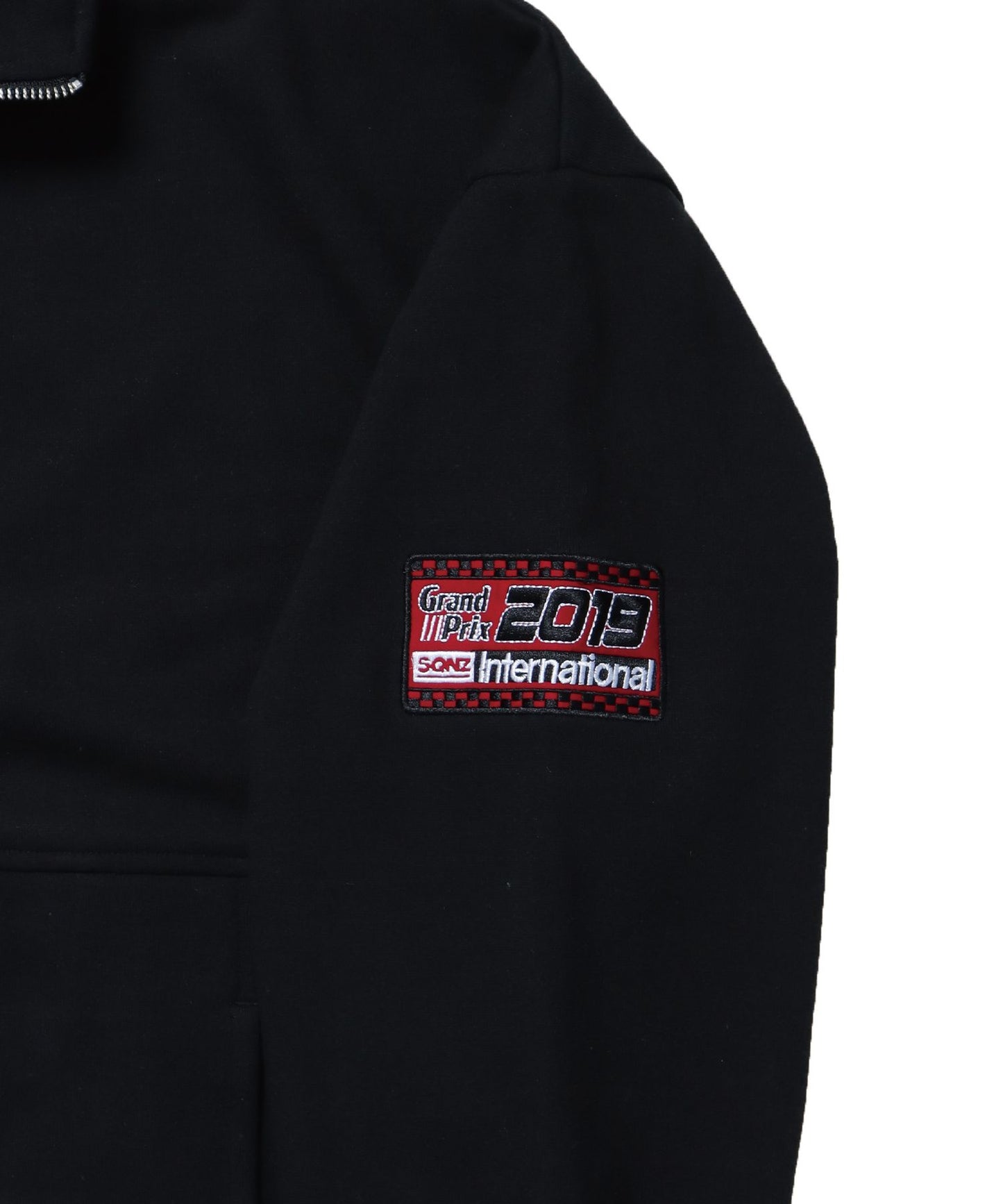 【SEQUENZ】 90's SPORTS HALF ZIP SWEAT / ロゴ 刺繍 ワッペン オーバーサイズ ハーフジップ スウェット ブラック