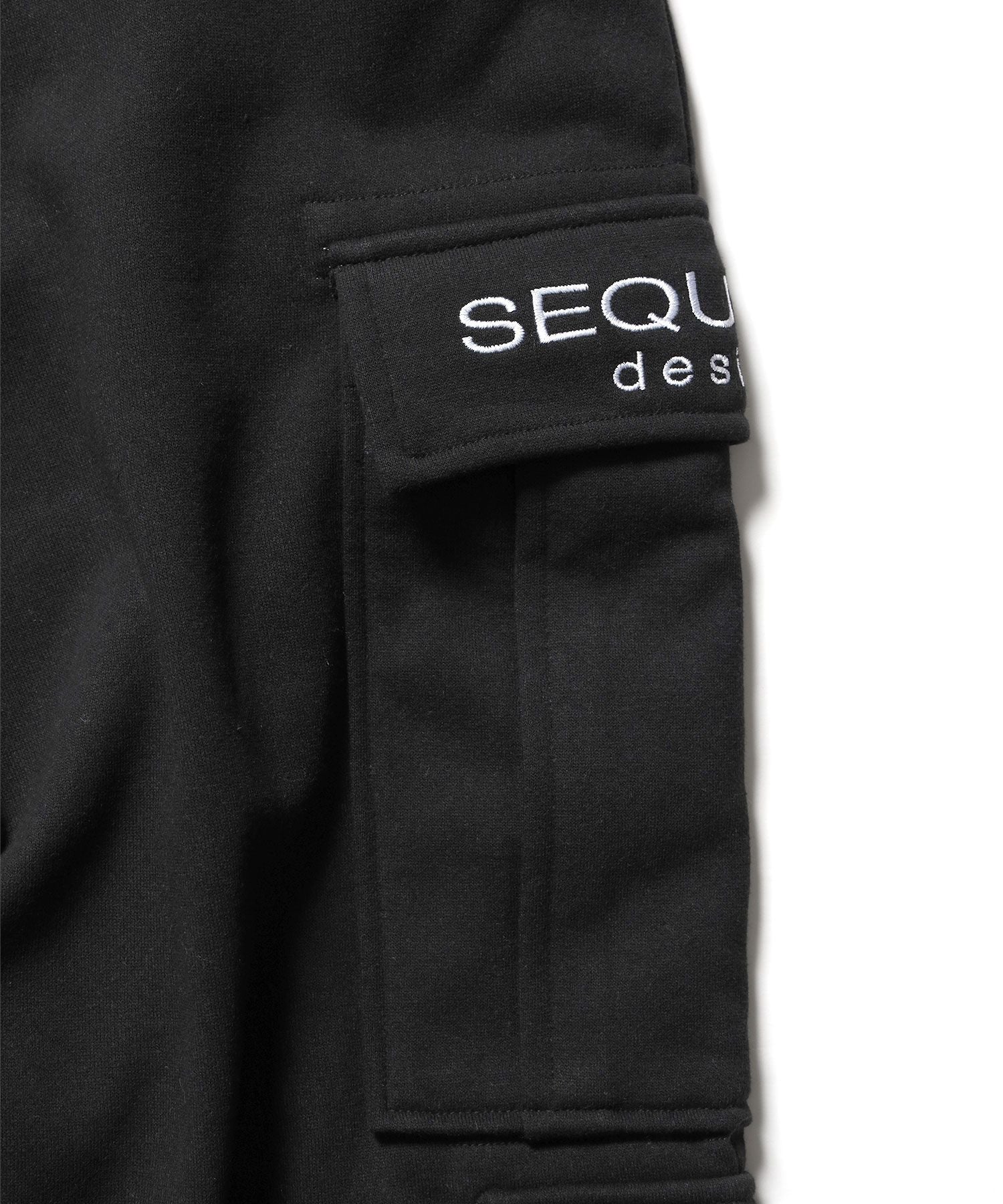【SEQUENZ】 UTILITY POCKET CARGO PANTS / ロゴ 刺繍 カーゴ ポケット スウェット パンツ ドローコード ブラック