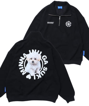 【SEQUENZ】 INU GA SUKI 1/3 ZIP SWEAT / 犬が好き バックロゴ ハーフジップ スウェット DOG ブラック