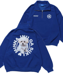 【SEQUENZ】 INU GA SUKI 1/3 ZIP SWEAT / 犬が好き バックロゴ ハーフジップ スウェット DOG ブルー