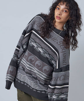 【SEQUENZ】 3D CLASSICAL SWEATER / クルーネック ストリート ビックシルエット ブラック