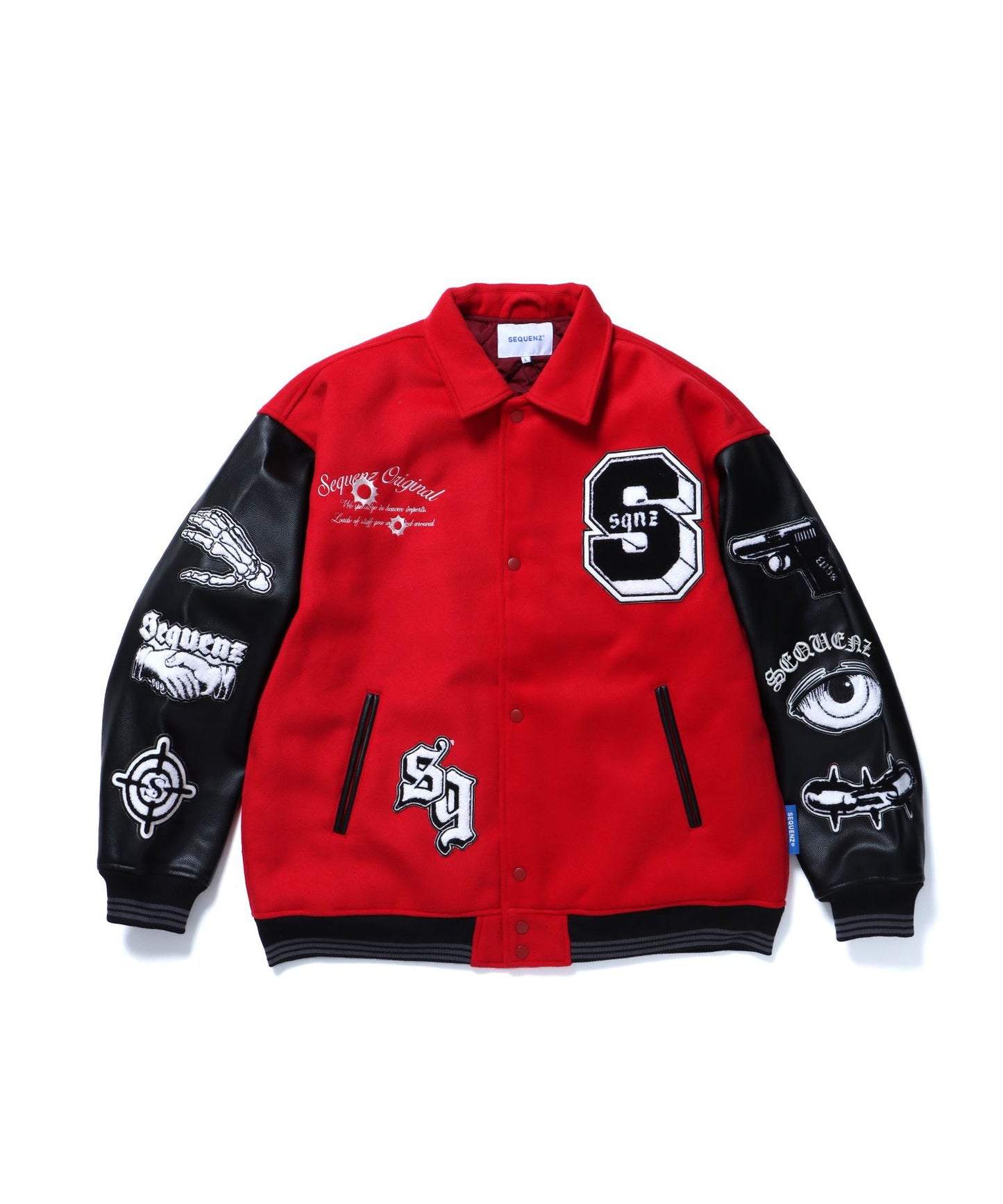 【SEQUENZ】 DARKNESS STADIUM JACKET / レザー 刺繍 ワッペン スタジアムジャンパー スタジャン レッド