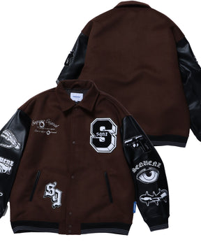 DARKNESS STADIUM JACKET / レザー 刺繍 ワッペン スタジアムジャンパー スタジャン ブラウン