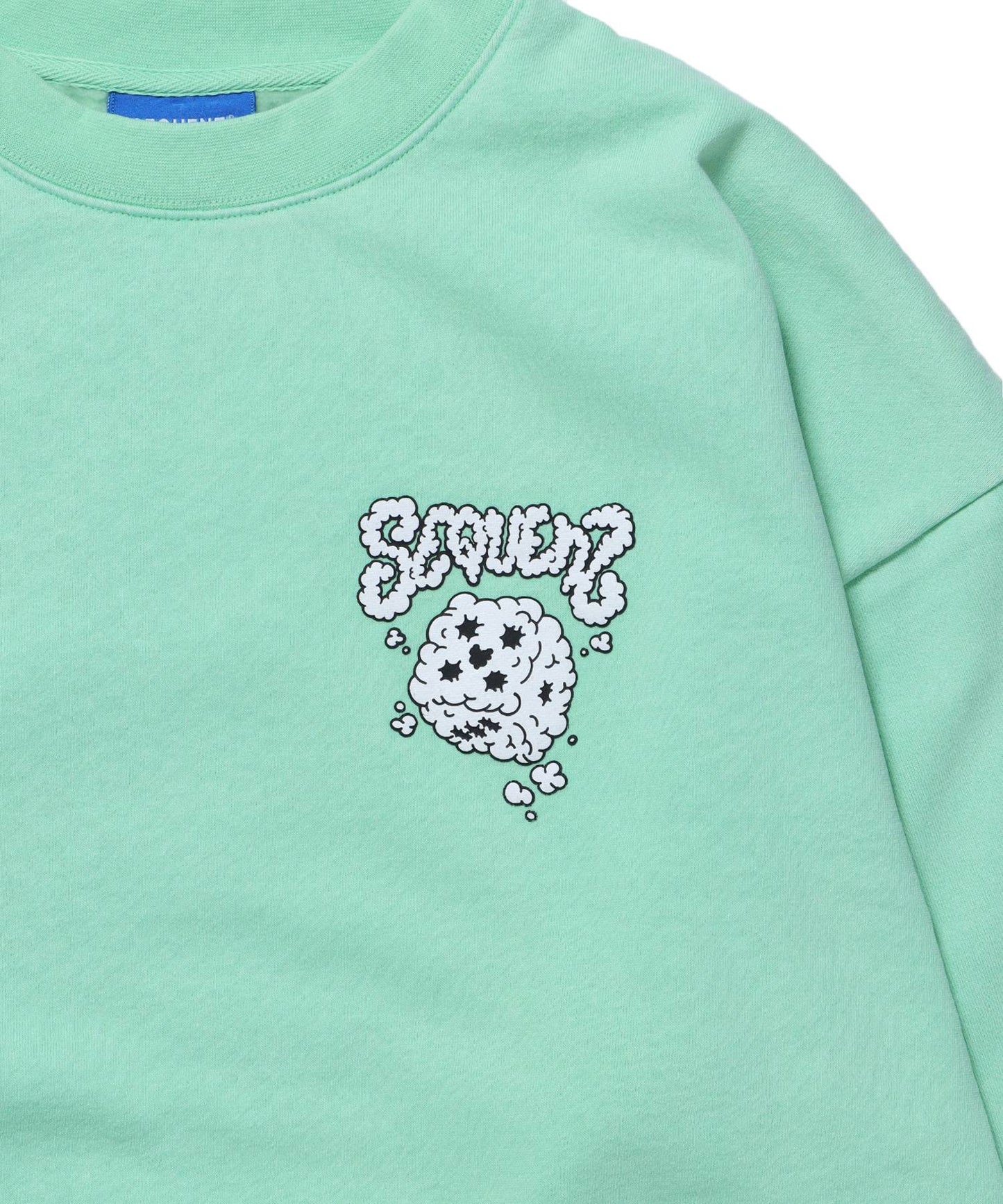 【SEQUENZ】 SMOKE DICE AGING C/N SWEAT / ヴィンテージライク スモーク ダイス クルーネック スウェット グリーン