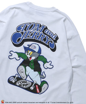 【SEQUENZ】 TOM and JERRY SK8ER L/S TEE / トムとジェリー ロンT ビックサイズ キャラクター バックプリント ホワイト
