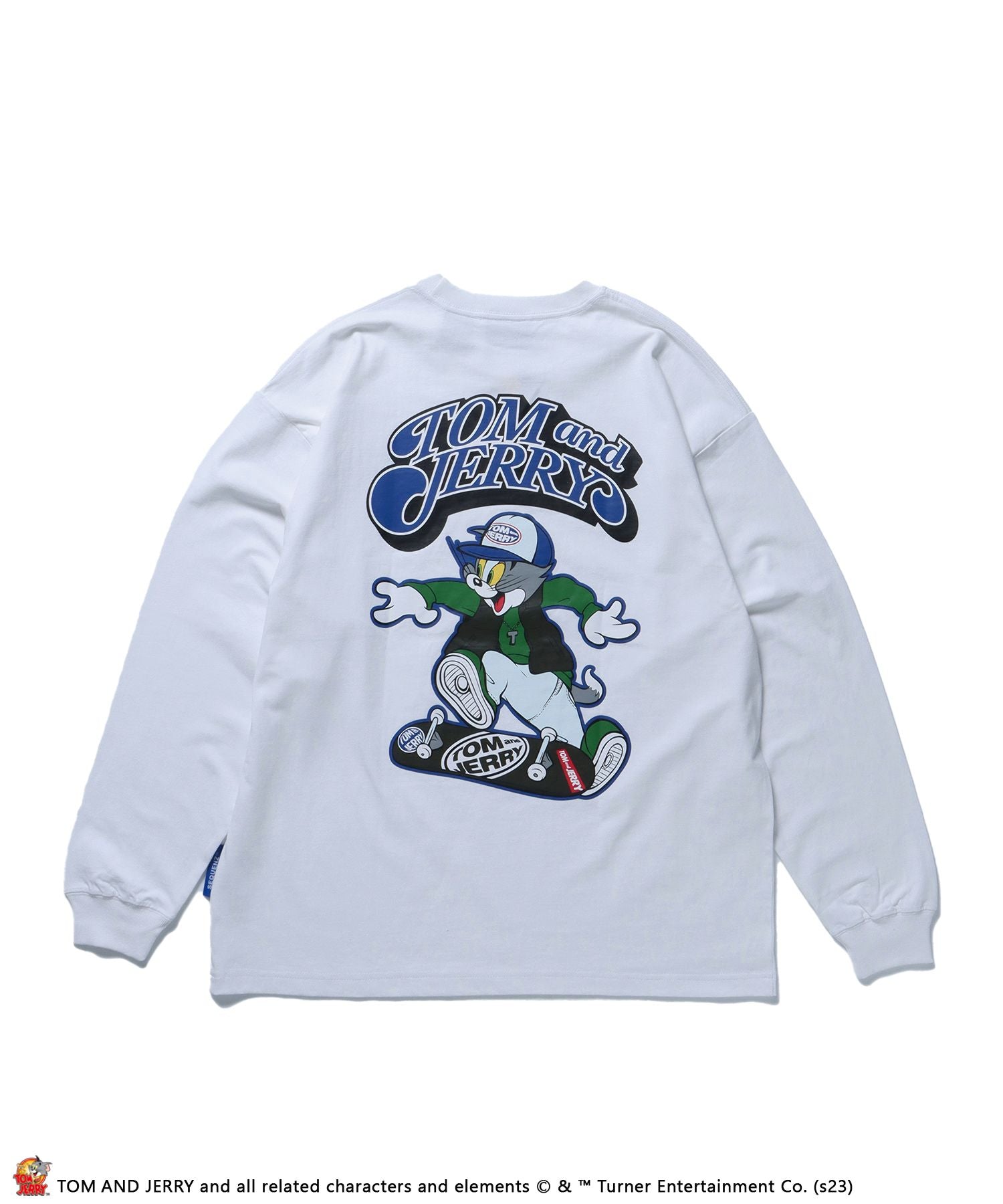 【SEQUENZ】 TOM and JERRY SK8ER L/S TEE / トムとジェリー ロンT ビックサイズ キャラクター バックプリント  ホワイト