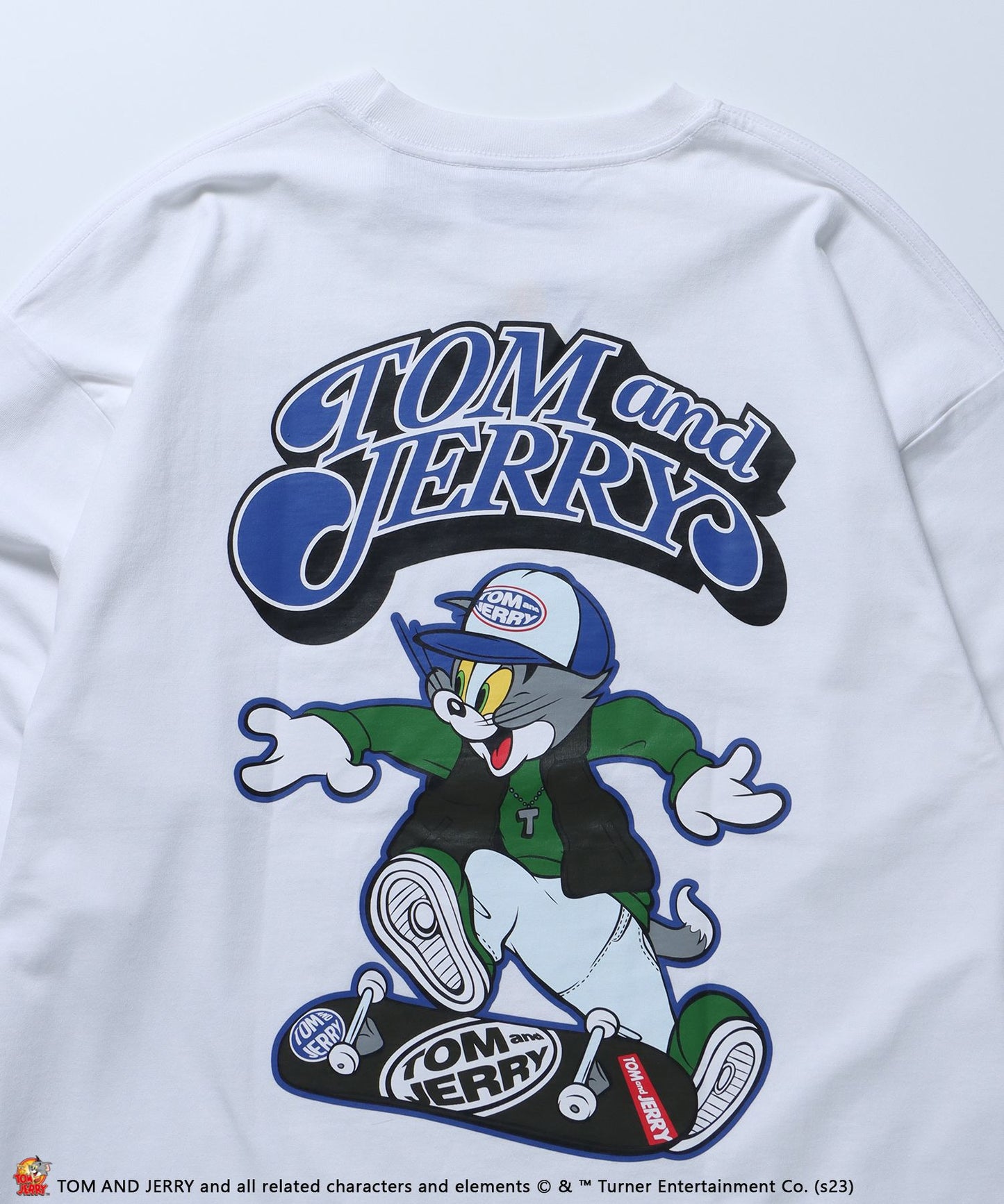 【SEQUENZ】 TOM and JERRY SK8ER L/S TEE / トムとジェリー ロンT ビックサイズ キャラクター バックプリント ホワイト