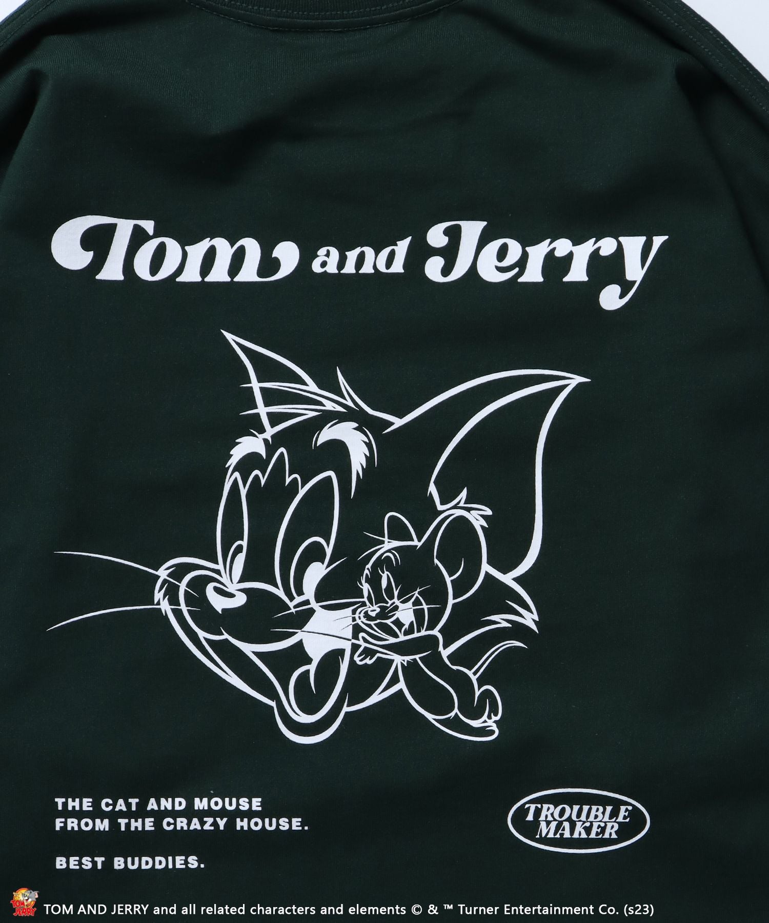 【SEQUENZ】 TOM and JERRY STAFF FAKE LAYERD L/S TEE / トムとジェリー ロンT ビックサイズ キャラクター 重ね着 ダークグリーン