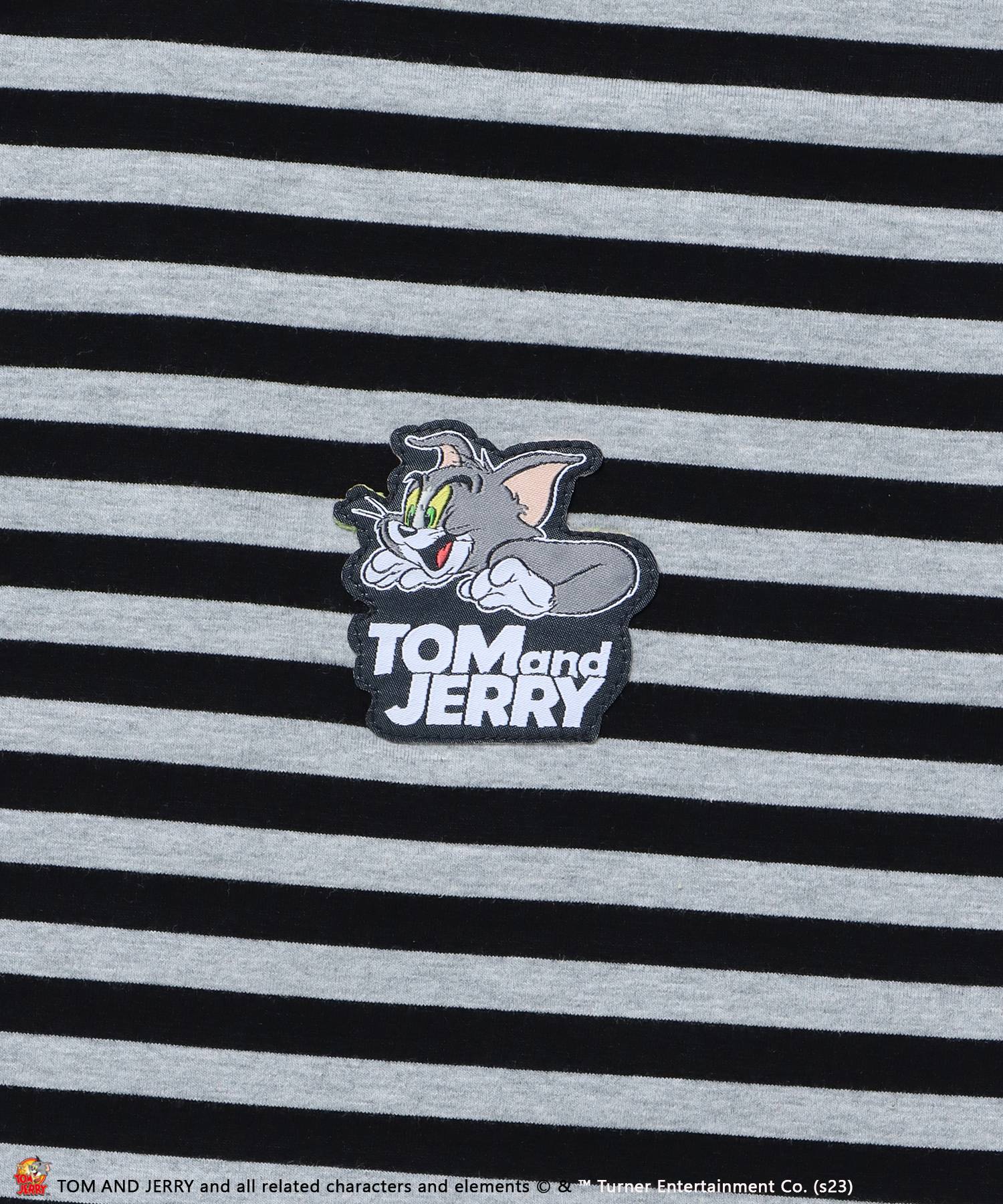 【SEQUENZ】 TOM and JERRY BORDER L/S TEE / トムとジェリー ロンT ビックサイズ キャラクター 刺繍 リンガー Tシャツ ブラック