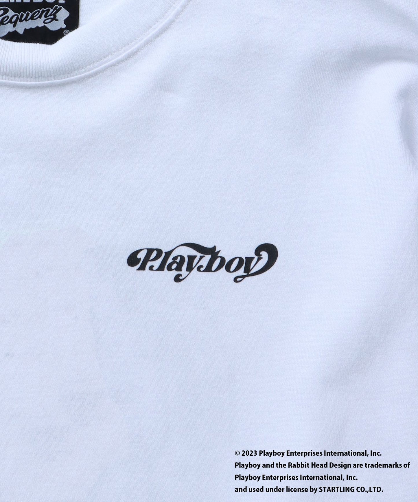 【SEQUENZ】 PLAYBOY MIRROR GIRL L/S TEE / プレイボーイ ロンT ビックサイズ 女性柄 バックプリント アート ホワイト