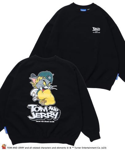 TOM and JERRY 90s STYLE CN SWEATSHIRTS/ トムとジェリー ストリート 古着風 ロゴ ペアコーデ クルーネック スウェット ブラック(トム)