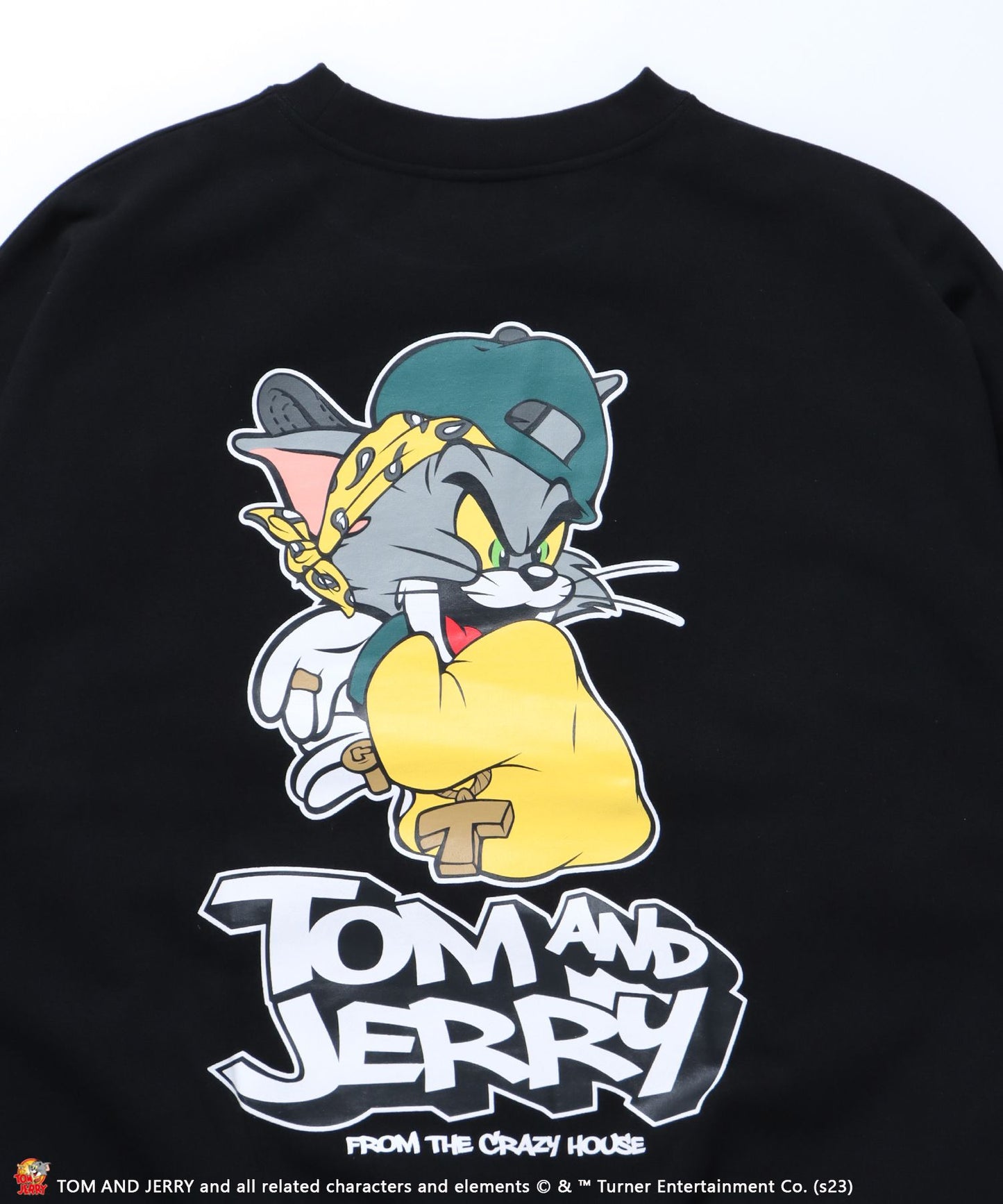 【SEQUENZ】TOM and JERRY 90s STYLE CN SWEATSHIRTS/ トムとジェリー ストリート 古着風 ロゴ ペアコーデ クルーネック スウェット ブラック(トム)