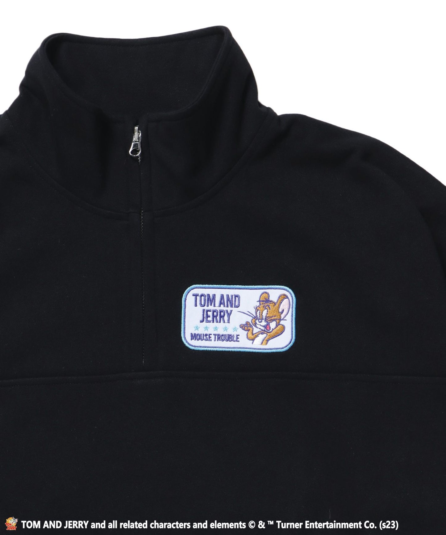 【SEQUENZ】TOM and JERRY WAPPEN HALFZIP SWEAT / トムとジェリー ストリート アメリカン ワッペン ハーフジップ ペアコーデ ブラック