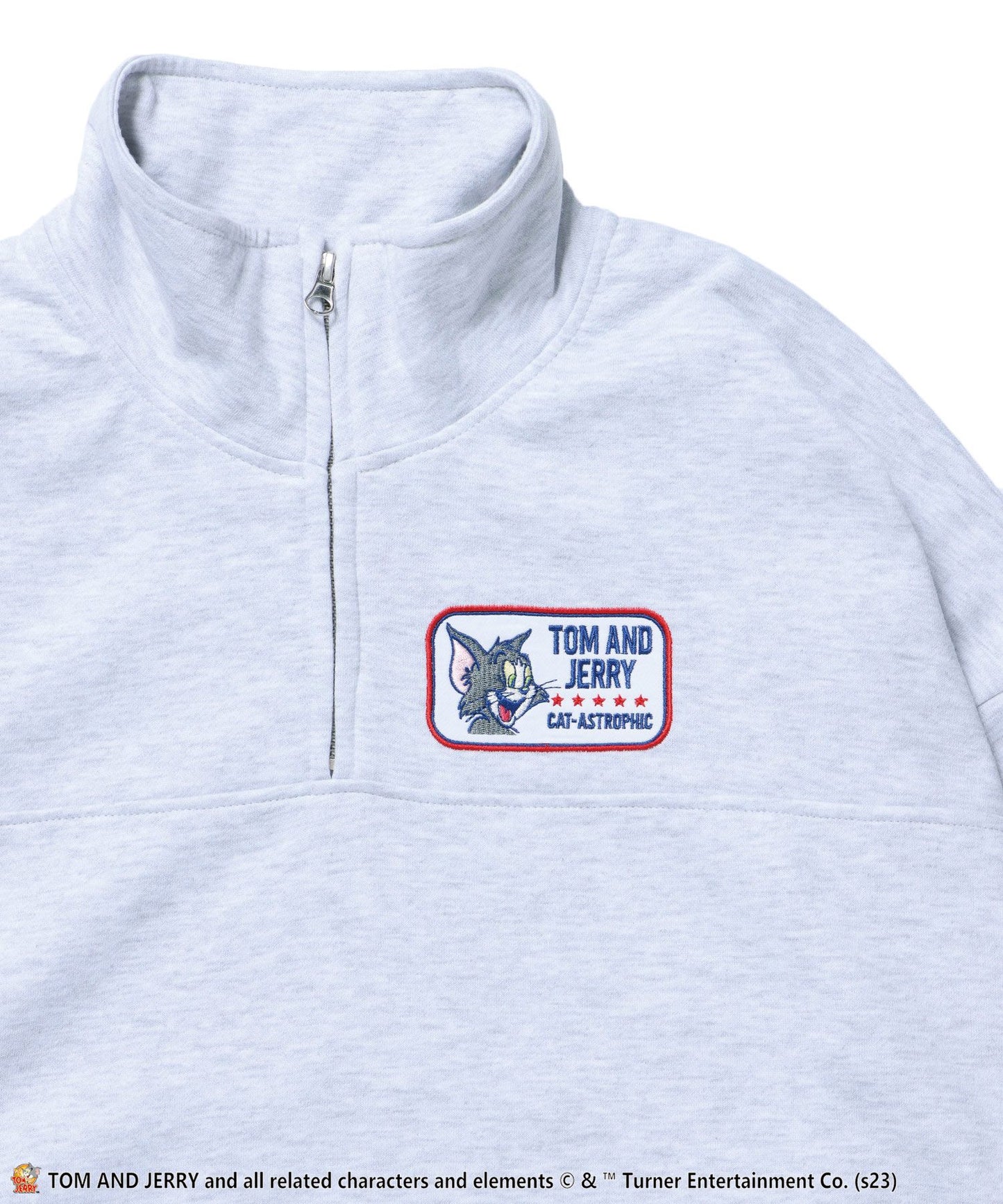 【SEQUENZ】TOM and JERRY WAPPEN HALFZIP SWEAT / トムとジェリー ストリート アメリカン ワッペン ハーフジップ ペアコーデ アイボリー