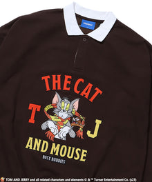 【SEQUENZ】TOM and JERRY CLERIC POLO SWEAT / トムとジェリー ストリート アメリカン 刺繍 ポロ襟 ペアコーデ ダークブラウン