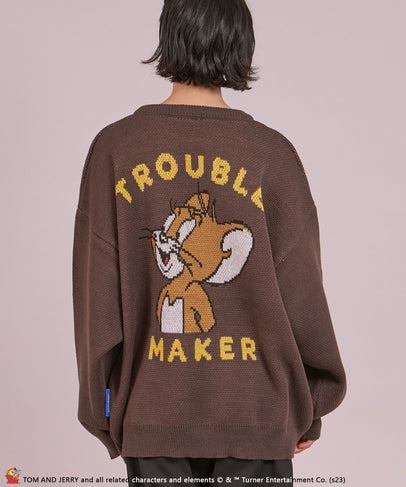 TOM and JERRY TROUBLE MAKER KNIT / トムとジェリー ストリート アメリカン ポップ ペアコーデ クルーネック ブラウン