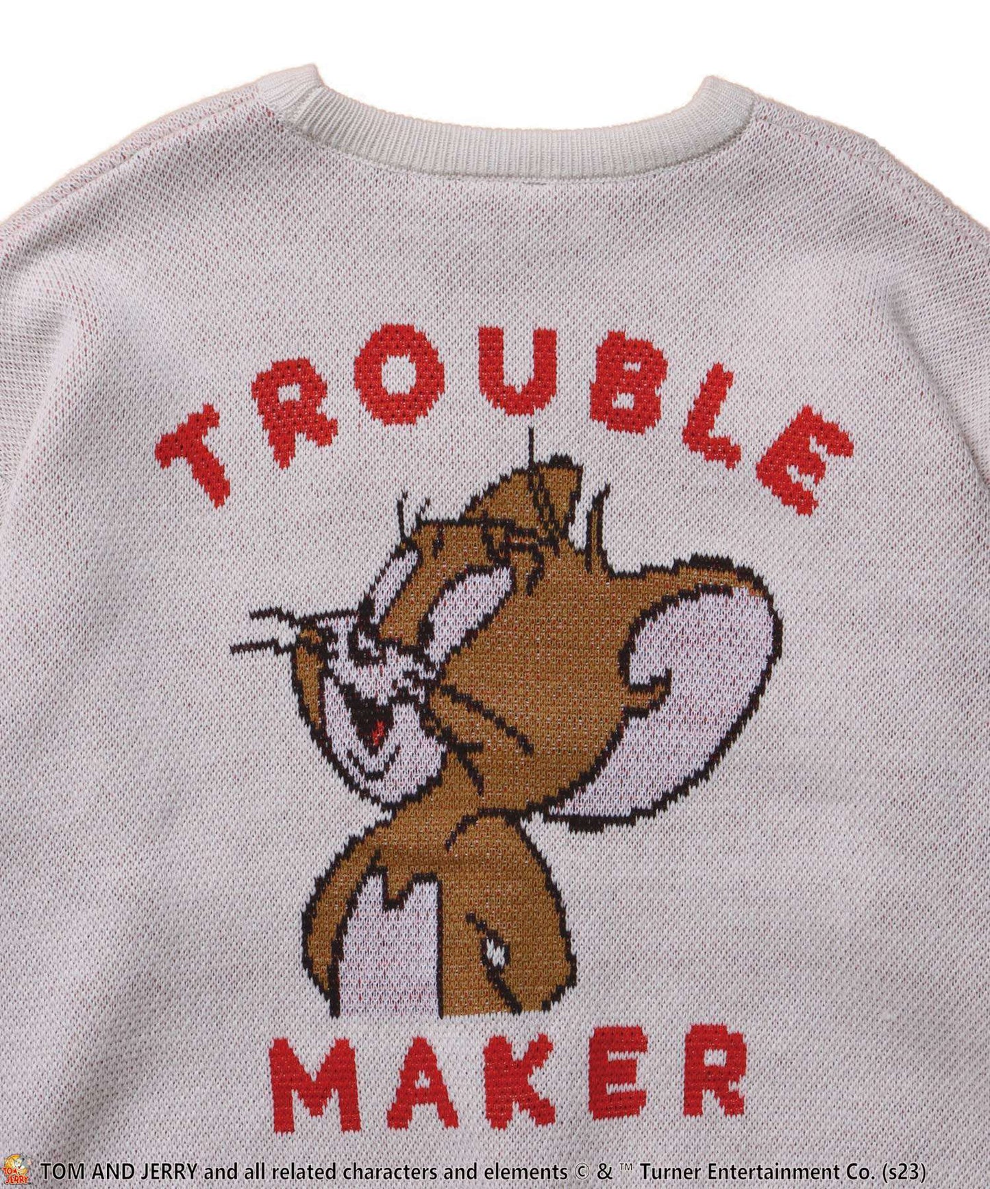 【SEQUENZ】 TOM and JERRY TROUBLE MAKER KNIT / トムとジェリー ストリート アメリカン ポップ ペアコーデ クルーネック アイボリー(ジェリー)