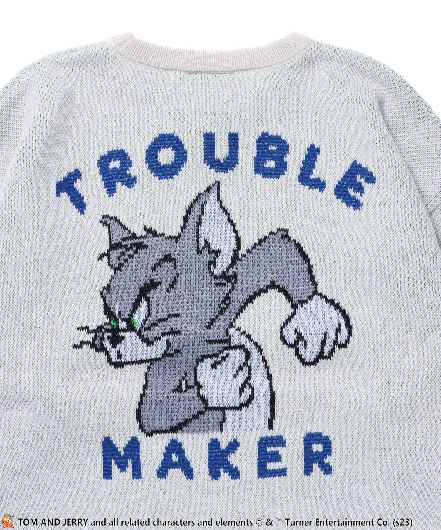 【SEQUENZ】 TOM and JERRY TROUBLE MAKER KNIT / トムとジェリー ストリート アメリカン ポップ ペアコーデ クルーネック アイボリー(トム)