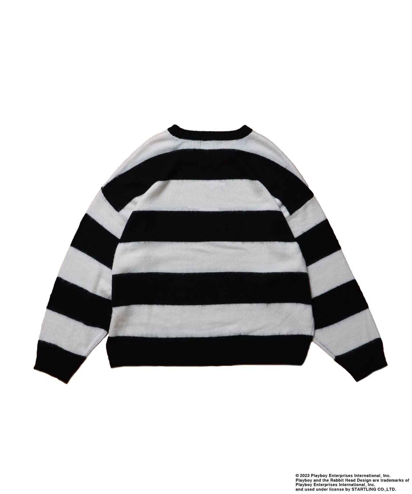 【SEQUENZ】PLAYBOY MOHAIR LIKE BORDER CN / プレイボーイ グランジ ボーダー 地雷系 ロック バニー クルーネック モヘアニット ブラック