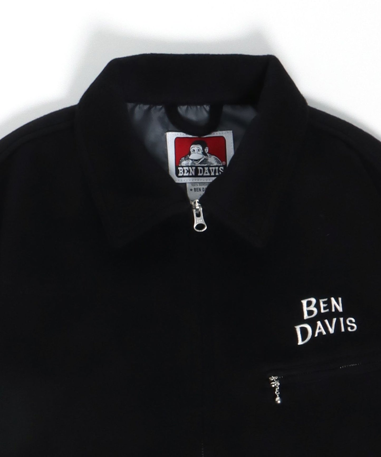 【BEN DAVIS(ベンデイビス)】 WORKAHOLIC MELTON JACKET / スウェード ジャケット チェーン刺繍 ロゴ ブラック