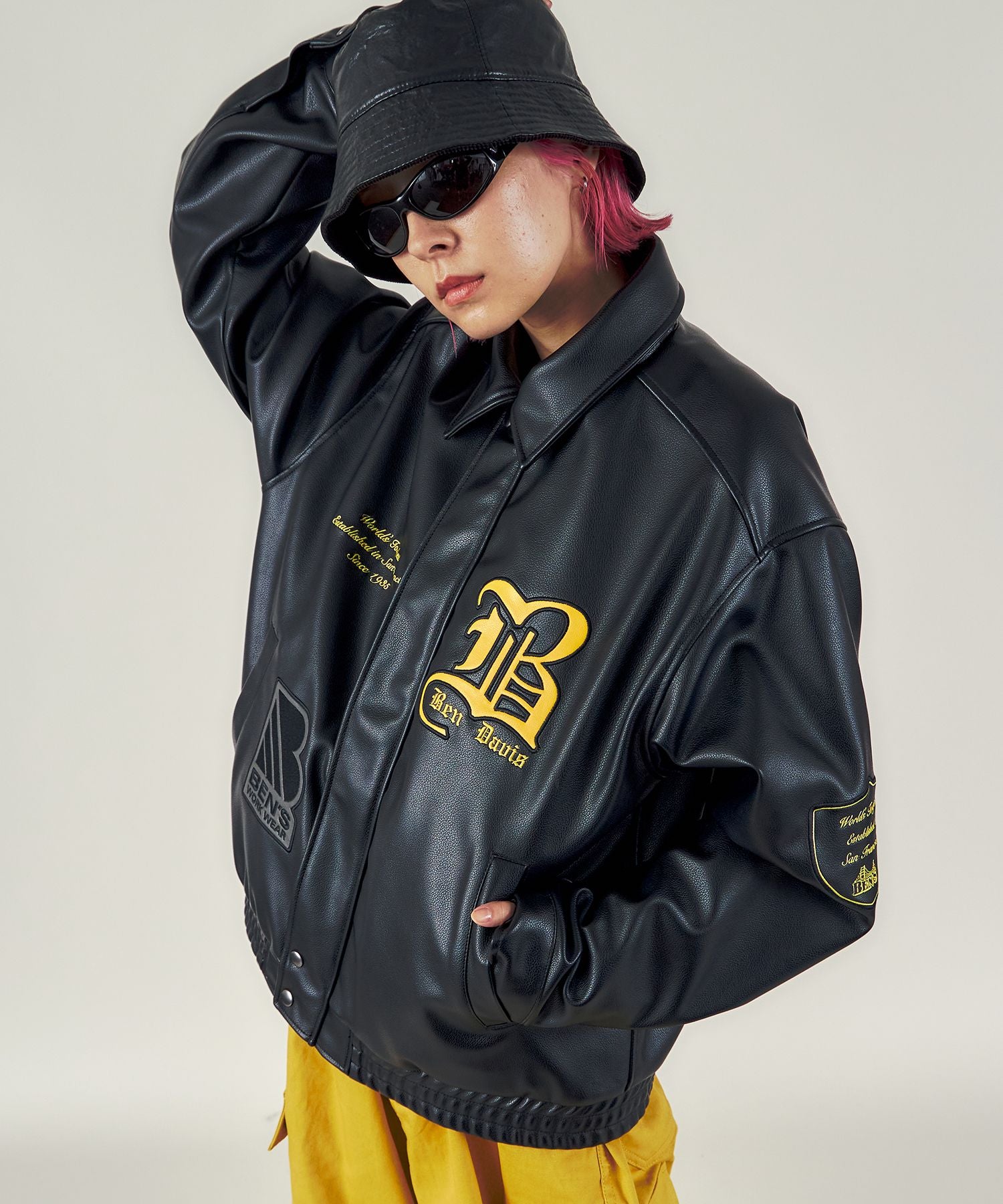 BEN DAVIS(ベンデイビス)】 BD FAUX LEATHER JACKET / レザー ワッペン